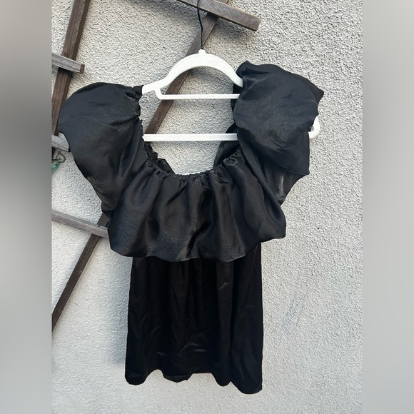 NEW Reformation Alber Satin Off The Shoulder Ruffle Mini Dress Black NWT - Picture 10 of 10